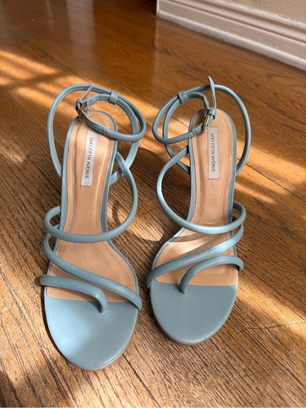 Saks Fifth Avenue Pale Blue Strappy Heeled Sandals